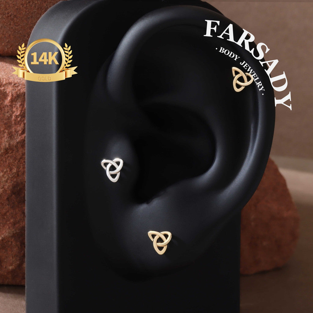 Trinity Knot - Solid 14K Gold Threadless Stud / Fits Cartilage Helix Tragus Lobe Nostril Piercing
