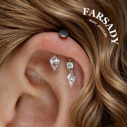 Rhombus Drop - 925 Silver Threadless Stud / Fits Vertical Helix Hidden Rook Earring