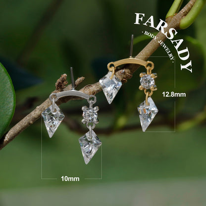 Rhombus Drop - 925 Silver Threadless Stud / Fits Vertical Helix Hidden Rook Earring