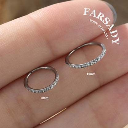 Titanium Conch Earring Hoops - 16G/18G/20G Hinged CZ Piercing Jewelry Cartilage Earring Helix Rook Tragus Daith 6mm/8mm/10mm