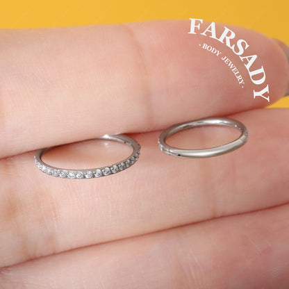 18G Titanium Hinged Nose Ring, 5A Synthetic CZ Fully Paved, Hypoallergenic Piercing Jewelry, Wedding Daily Wear, Helix Conch Ring 6/8/10/12mm