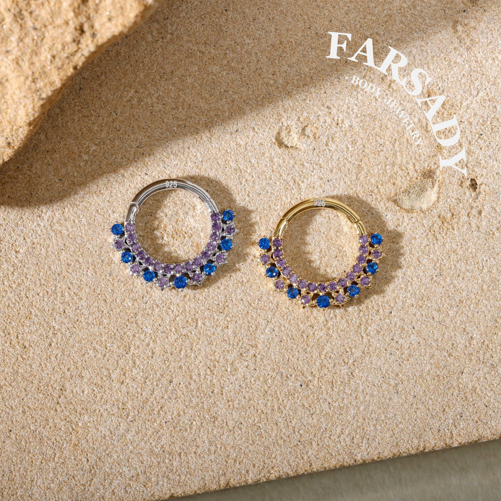 16G S925 Star sea Septum Ring, 16G Celestial Daith Hoop Earring, Sterling Silver Septum Clicker, Helix Ring Gold, Star Septum Piercing Jewelry | Sparkling Daily Wear with Gift Box