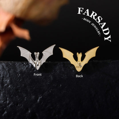 Skyborne Dragon Stud Earring, Threadless Push In Helix Jewelry,Flat Back Cartilage Piercing Stud,Sterling Silver Plated 18K gold 16G/18G/20G