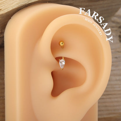 Dew Tear - 316L Clear CZ Curved Barbell / Fits 16G Rook Daith Earring Lip Eyebrow Cartilage Piercing