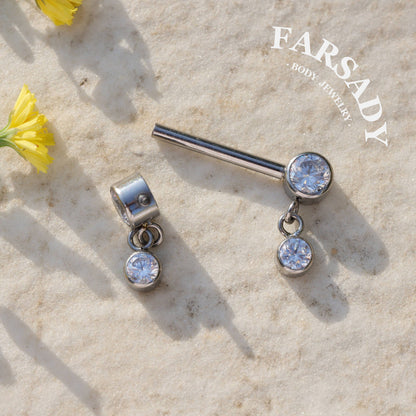 Tassel Crystal - 2PCS F136 Titanium Internally Threaded Straight Barbell / Fits 16G Chest Piercing Nose Bridge