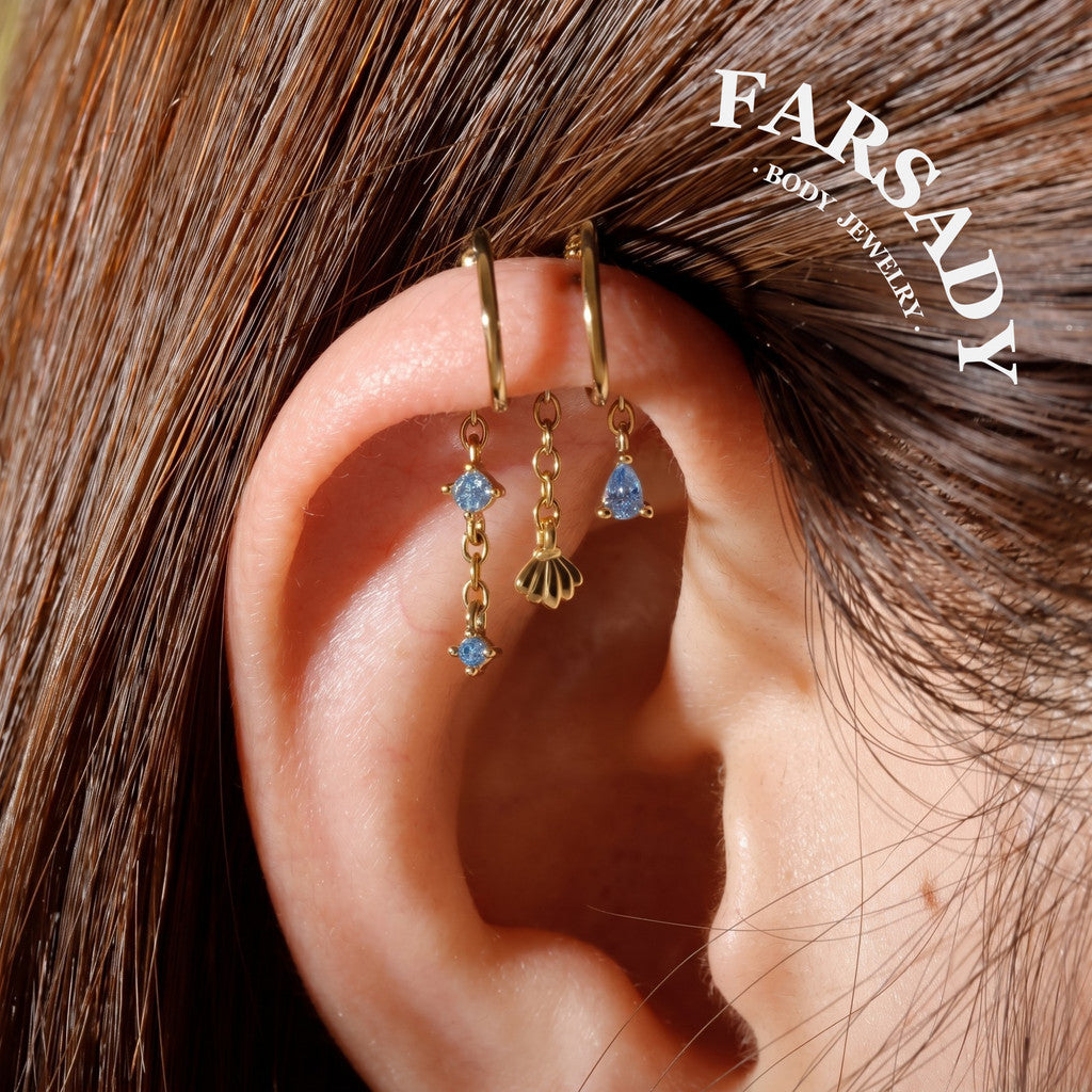 Ocean Shell- 316L Fake Helix Earring C-Hoop Piercing / Fit Non-Pierced Helix Ring / Clip On Piercing Jewelry for Daily Wear, Elegant Nostril Jewelry