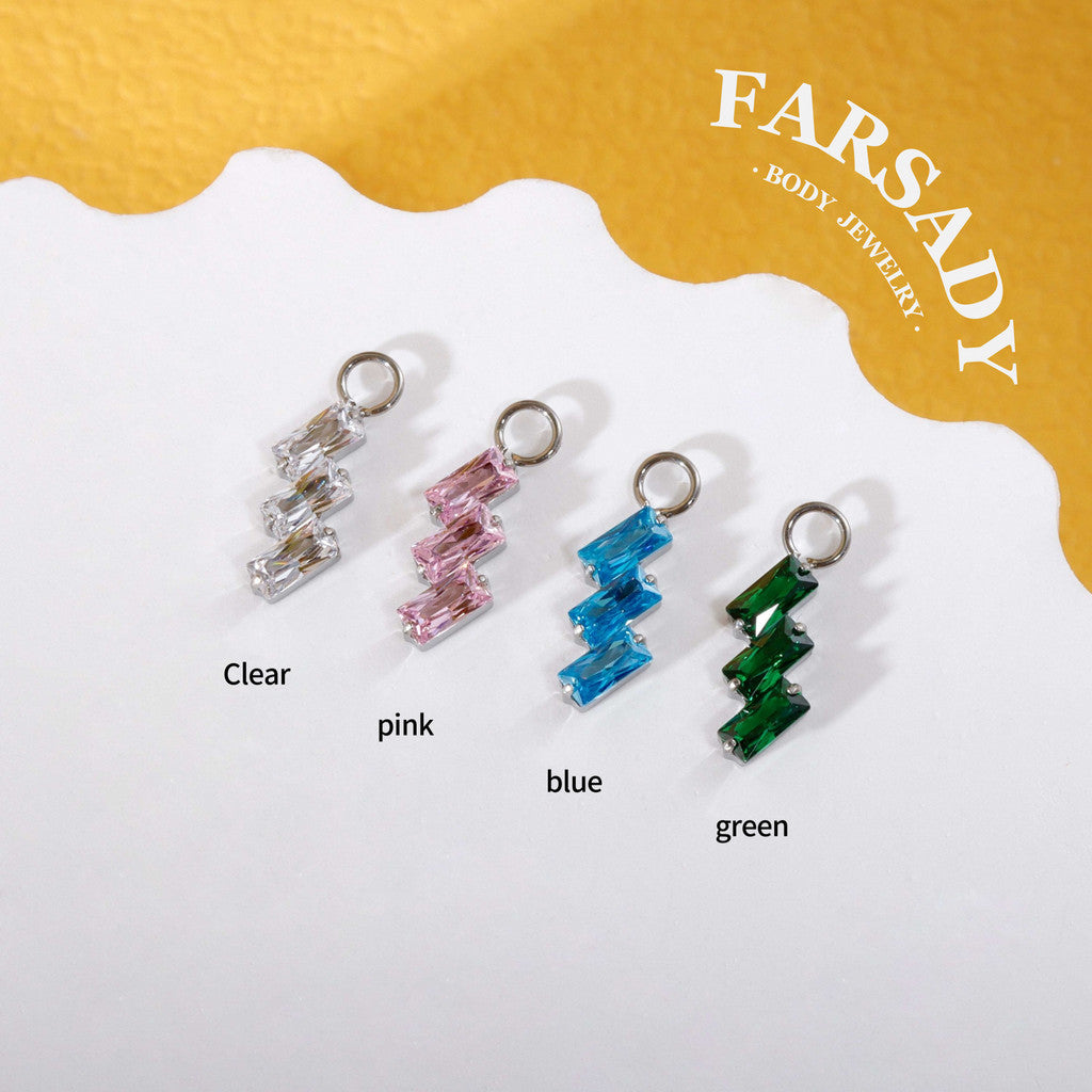 Zigzag Glacier Crystal - F136 Titanium Colorful CZ Dangle Charm / Interchangeable Hoop Earring Pendant for Helix Daith Cartilage Piercing