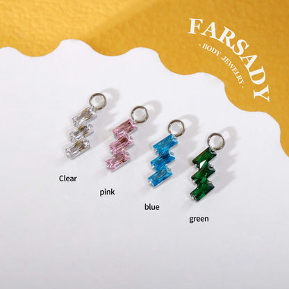 Zigzag Glacier Crystal - F136 Titanium Colorful CZ Dangle Charm / Interchangeable Hoop Earring Pendant for Helix Daith Cartilage Piercing