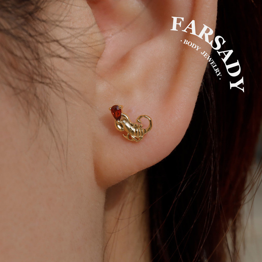 Venom Ruby Scorpion - F136 Titanium Threadless Stud / Fits Cartilage Helix Tragus Lobe Earring