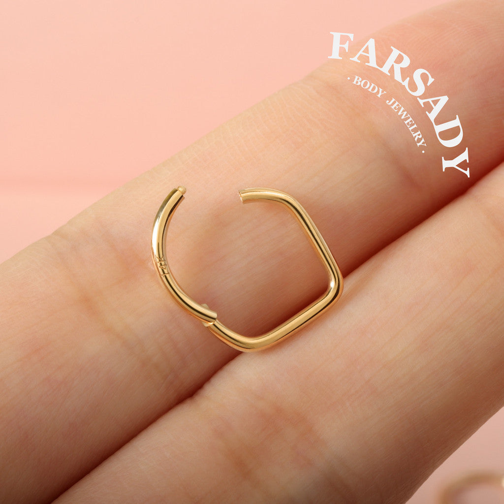 Golden Heartline - Solid 14K Gold Hinged Clicker Hoop / Fits 16G Septum Ring Helix Conch Cartilage Earring