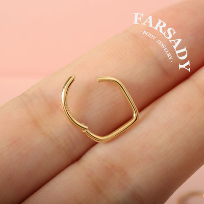 Golden Heartline - Solid 14K Gold Hinged Clicker Hoop / Fits 16G Septum Ring Helix Conch Cartilage Earring