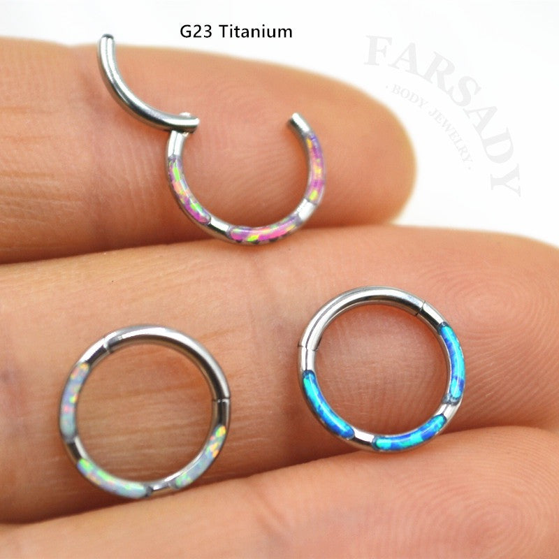 Opal Tide - F136 Titanium Hinged Clicker Hoop / Fits 16G Septum Ring Helix Conch Cartilage Earring