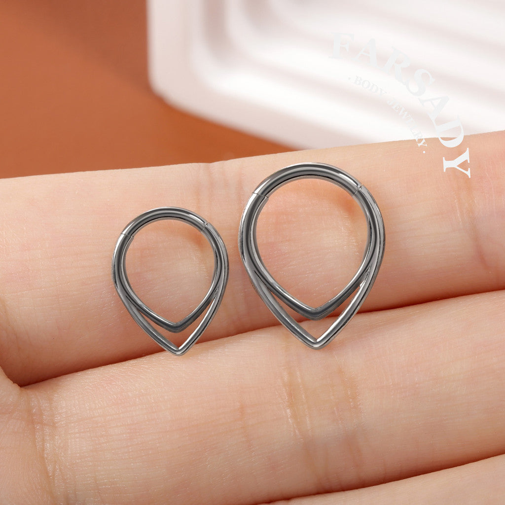 Dual Teardr - ASTM F136 Titanium Hinged Clicker Hoop / Fits 16G Septum Ring Helix Conch Cartilage Earring