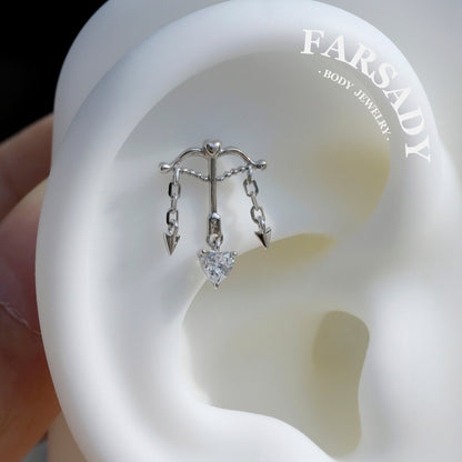 Cupid Bow - 925 Silver Threadless Stud / Fits Cartilage Helix Tragus Lobe Earring