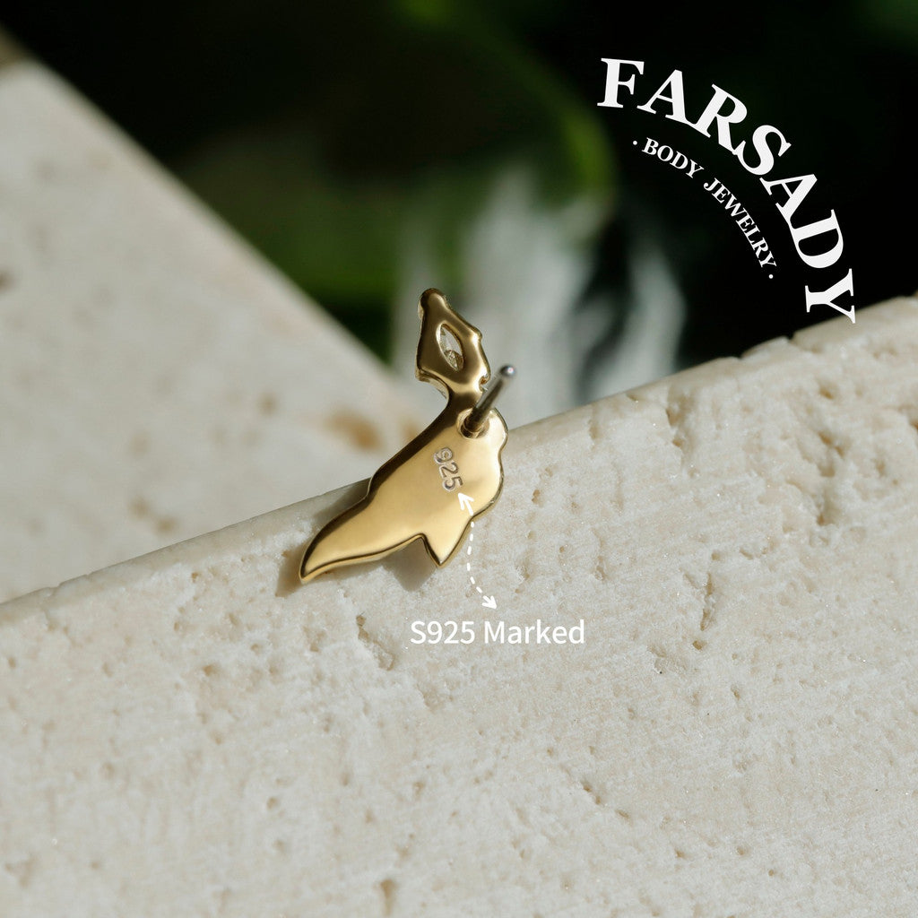 Silver Fin - 925 Silver Threadless Stud / Fits Cartilage Helix Tragus Lobe Nostril Piercing