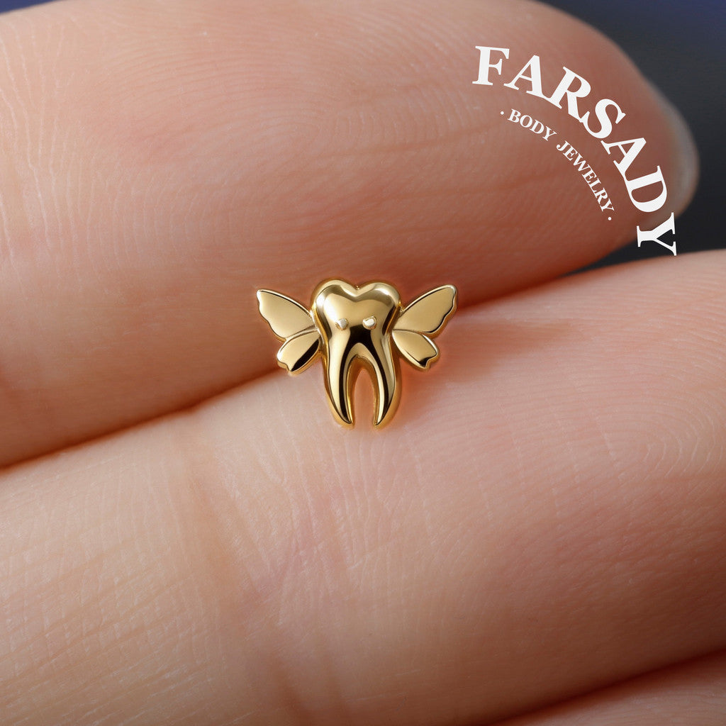 Tooth Wing - 925 Silver Threadless Stud / Fits Cartilage Helix Tragus Lobe Earring