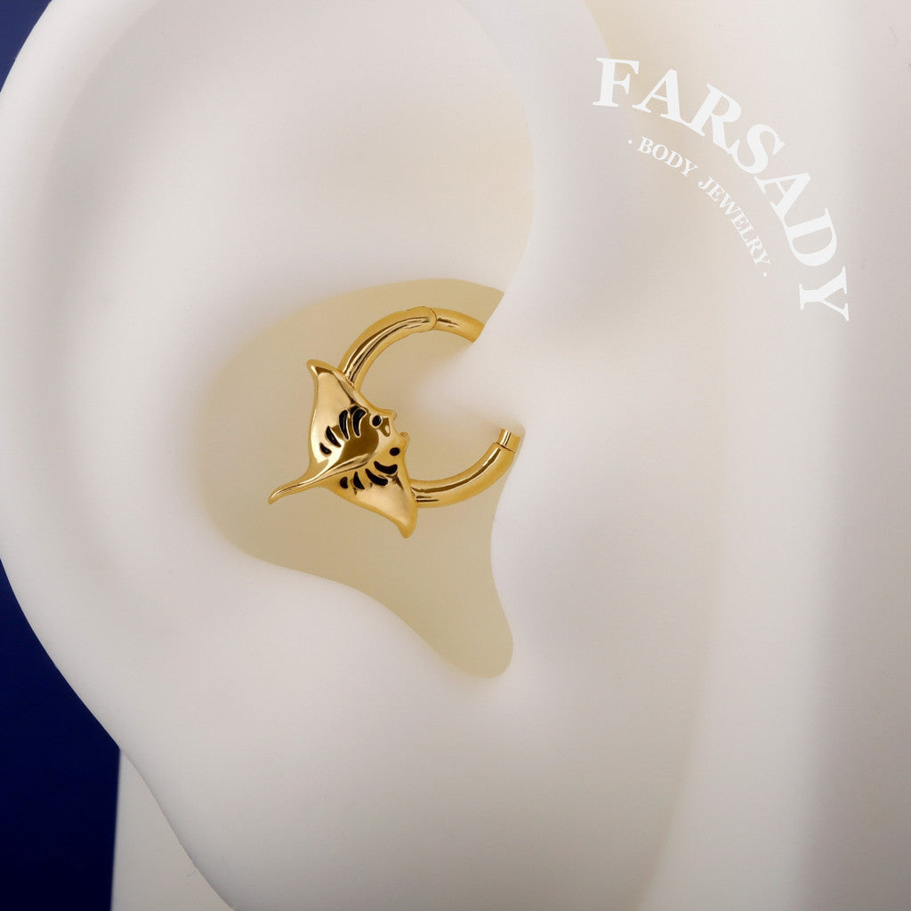 Ray Hush - Sterling Silver Hinged Clicker Hoop / Fits 16G Septum Ring Helix Conch Daith Earring