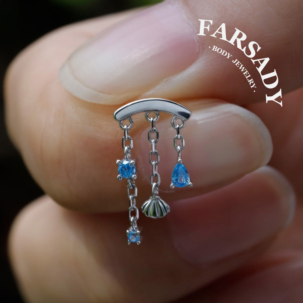Shell Rain - 925 Silver Threadless Stud / Fits Cartilage Helix Tragus Lobe Earring