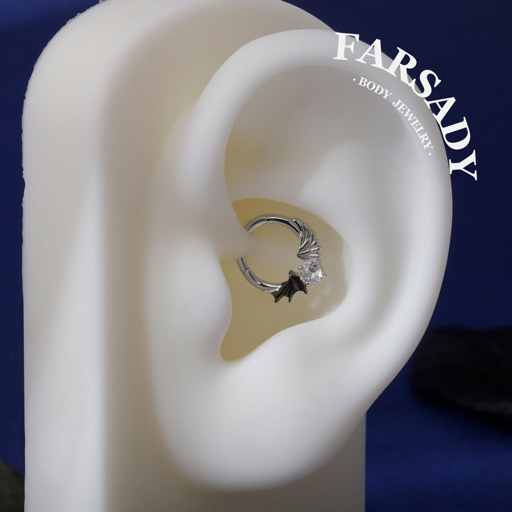 16G Angel VS Devil Septum Ring| Sterling Silver Septum Jewelry| Heart Daith Earring Hoop| Helix Piercing Jewelry| Gothic Piercing Jewelry