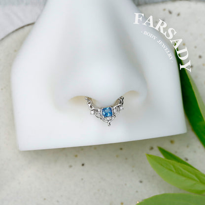 Byzantine Art Septum Ring Sterling Silver Plated 18k Gold/ 16G Hinged Septum Clicker/ Daith Hoop Earring/ Helix Tragus Piercing Jewelry
