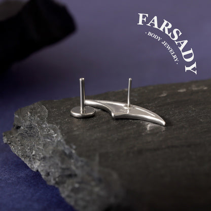Sterling Silver Lunar Eclipse Threadless Flat Back Stud, Black Enamel Cartilage Earring for Helix, Tragus, Conch, Daith, Rook, Lobe Piercing Jewelry, Hypoallergenic Piercing Gift