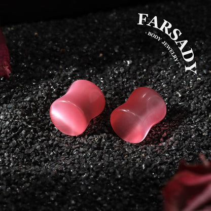 Pink Cat's Eye Stone Ear Plug Earrings 6mm-14mm Ear Gauges Stone Ear Stretchers Stretched Ears Lobe Piercing Body Jewelry
