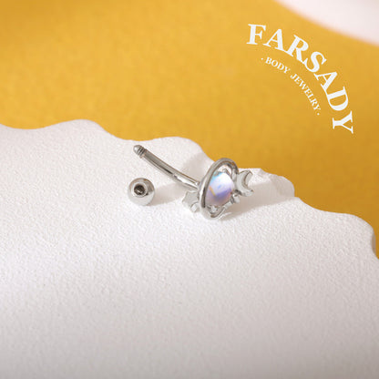 16G Planet Curved Barbell, Silver 8mm Eyebrow Piercings Barbell, Star Moon Rook Earring, 8mm Crystal ball Rook Barbell
