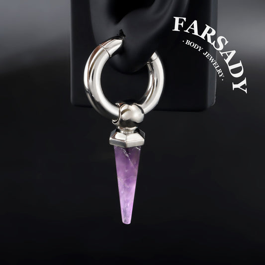 Amethyst Drop - 316L Magnetic Hinged Ear Weights / Fits 4G 2G Stretched Ear Lobes Tunnels Plugs