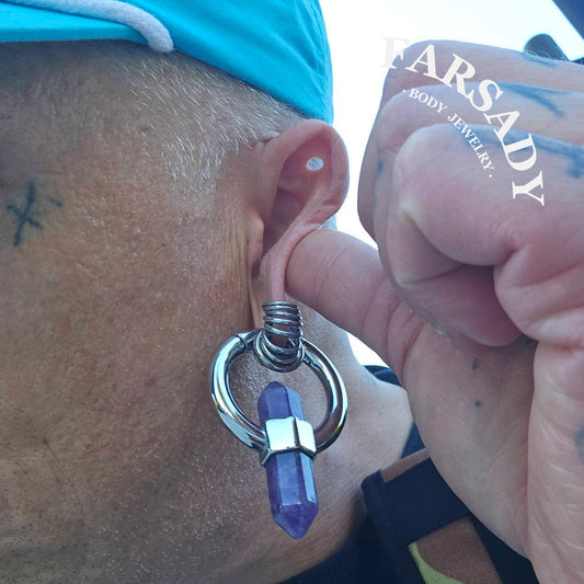 Amethyst Lenis - 316L Magnetic Hinged Ear Weights / Fits 3G 2G Stretched Ear Lobes Tunnels Plugs
