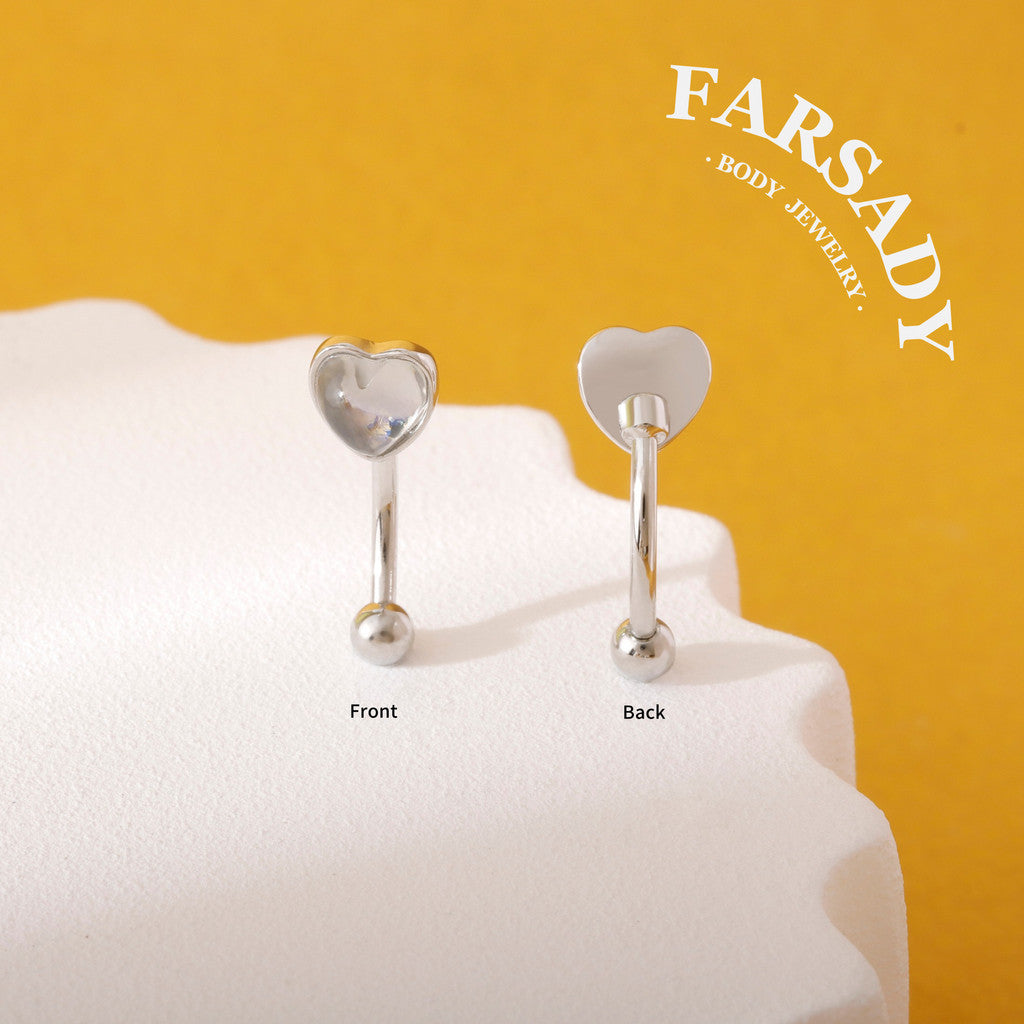 Moonlight Heart - 316L Clear CZ Curved Barbell / Fits 16G Rook Daith Earring Lip Eyebrow Cartilage Piercing