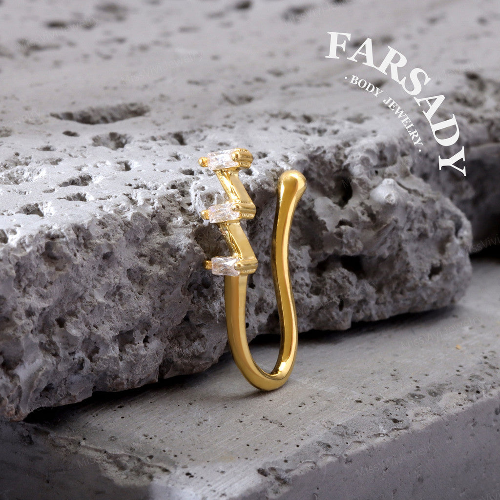 Zigzag Triple Glint - 925 Silver Fake Nose Ring / Fit Non-Pierced Nose Ring
