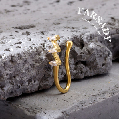Zigzag Triple Glint - 925 Silver Fake Nose Ring / Fit Non-Pierced Nose Ring
