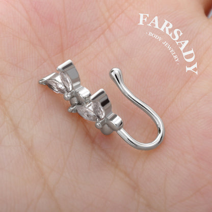 Twin Petal Drift - 925 Silver Fake Nose Ring / Fit Non-Pierced Nose Ring