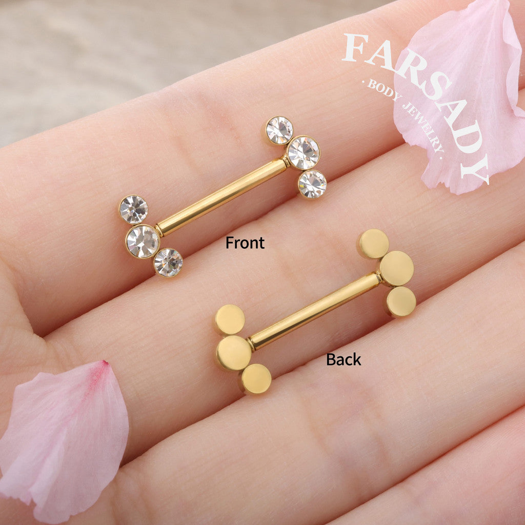 Triple Zircon - 2PCS Clear CZ Straight Barbell / Fits 16G Chest Piercing Nose Bridge