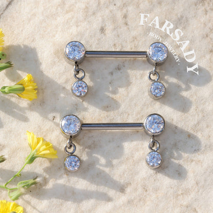 Tassel Crystal - 2PCS F136 Titanium Internally Threaded Straight Barbell / Fits 16G Chest Piercing Nose Bridge