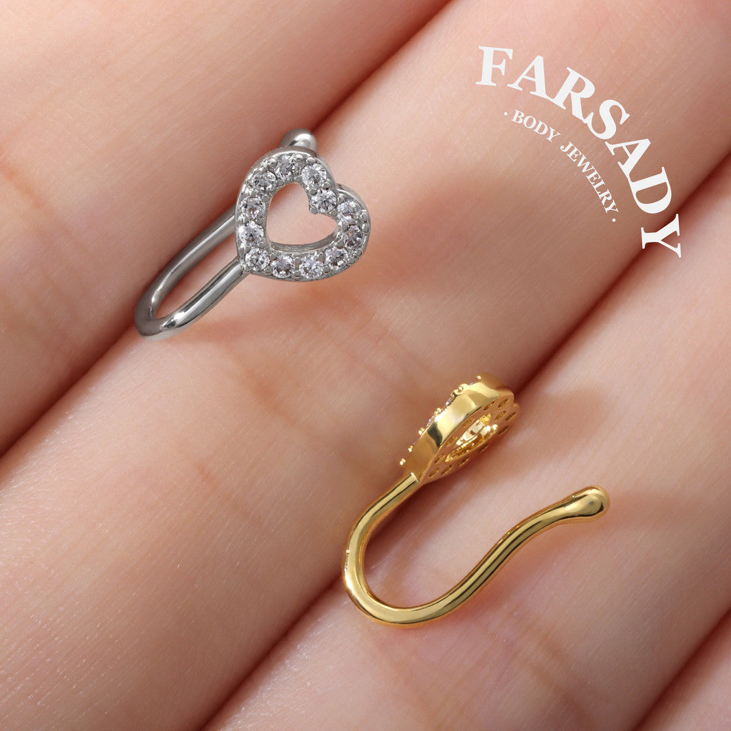Hollow Heart Halo - 925 Silver Fake Nose Ring / Fit Non-Pierced Nose Ring