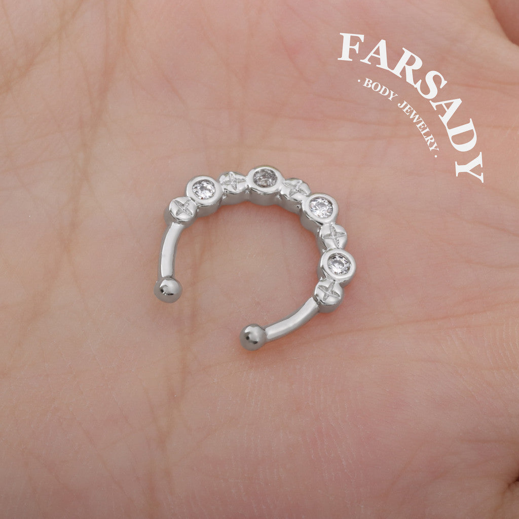 Starlet Crescent Halo - 316L Fake Nose Ring C-Hoop Piercing / Fit Non-Pierced Septum Ring