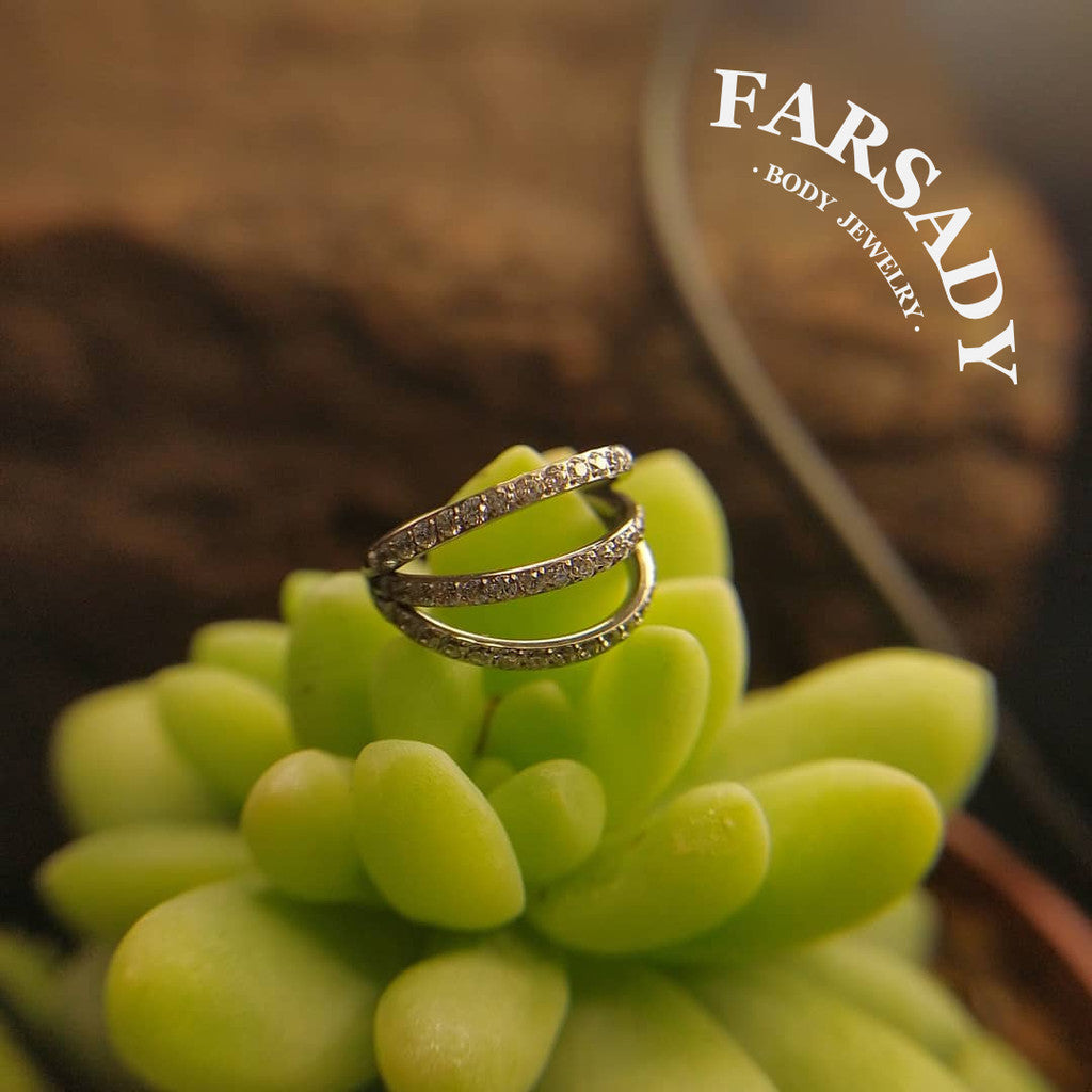 Triple Halo - F136 Titanium Hinged Clicker Hoop / Fits 16G Septum Ring Helix Conch Cartilage Earring