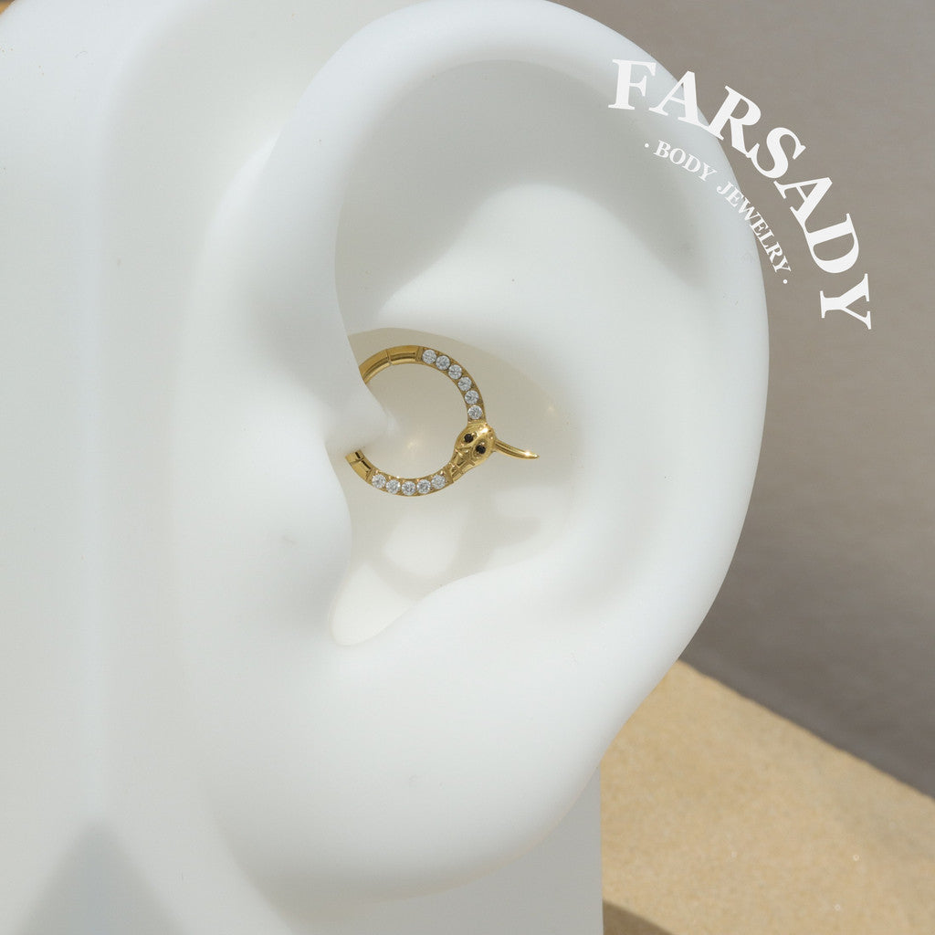 Gilded Serpent - ASTM F136 Titanium Hinged Clicker Hoop / Fits 16G Septum Ring Helix Conch Cartilage Earring