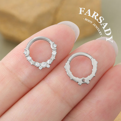 Lunar Constellation - F136 Titanium Hinged Clicker Hoop / Fits 16G Septum Ring Helix Conch Cartilage Earring