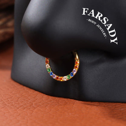 Rainbow Band - ASTM F136 Titanium Hinged Clicker Hoop / Fits 16G Septum Ring Helix Conch Cartilage Earring