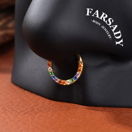 Rainbow Band - ASTM F136 Titanium Hinged Clicker Hoop / Fits 16G Septum Ring Helix Conch Cartilage Earring