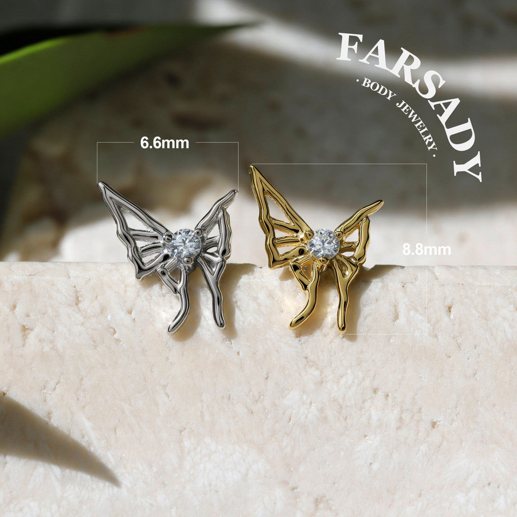 Wisp Moth - 925 Silver Threadless Stud / Fits Cartilage Helix Tragus Lobe Piercing