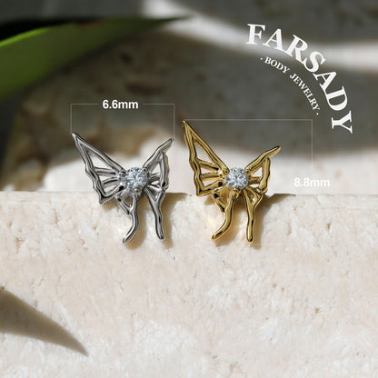 Wisp Moth - 925 Silver Threadless Stud / Fits Cartilage Helix Tragus Lobe Piercing