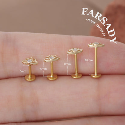 Crimson Lotus - Solid 14K Gold Threadless Stud / Fits Cartilage Helix Tragus Lobe Nostril Piercing