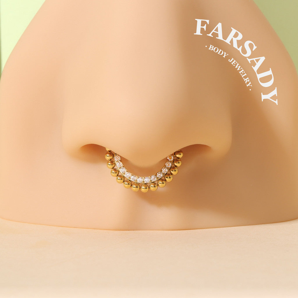16G Titanium Tiny Beads Daith Earring & Septum | Hinged Clicker with 5A Cubic Zirconia | Piercing Jewelry for Helix, Conch, Daith, Rook, Tragus | Sparkling Daily Wear with Gift Box