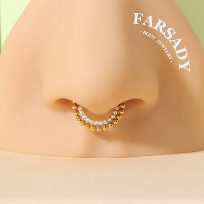 16G Titanium Tiny Beads Daith Earring & Septum | Hinged Clicker with 5A Cubic Zirconia | Piercing Jewelry for Helix, Conch, Daith, Rook, Tragus | Sparkling Daily Wear with Gift Box