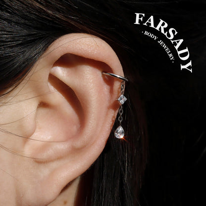 Elegant Titanium Teardrop Dangle Conch Earring, 18K Real Gold Plated Helix Ring, Hypoallergenic Waterproof Piercing Jewelry, 16G 8mm/10mm