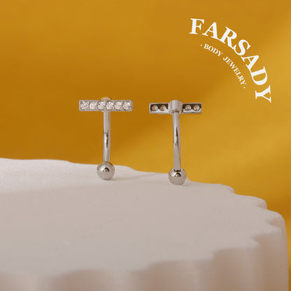 Linear Star Trail - 316L Clear CZ Curved Barbell / Fits 16G Rook Daith Earring Lip Eyebrow Cartilage Piercing
