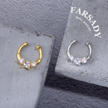 Square Star Duo - 316L Fake Nose Ring C-Hoop Piercing / Fit Non-Pierced Septum Ring
